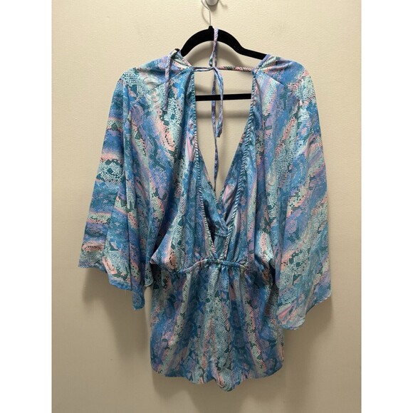 ASOS Design Shorts Romper Flutter Sleeve Pink Blue Size 10 - Picture 5 of 7